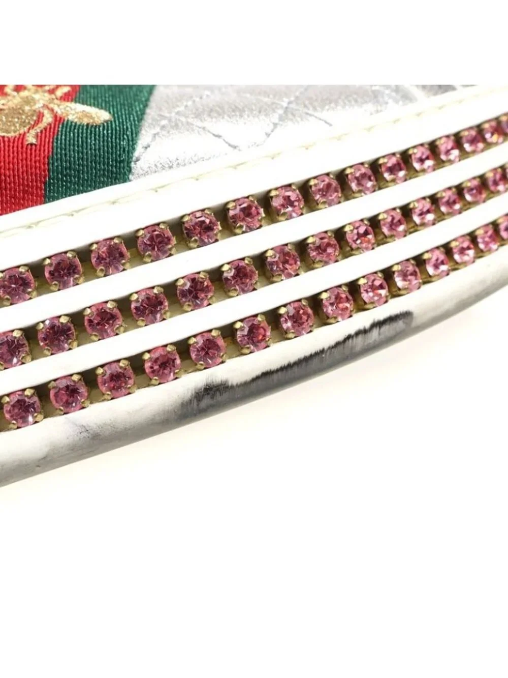 Gucci Ace Embroidery Sherry Line Rhinestone Sneakers Silver 361 2 - Picture 6 of 6